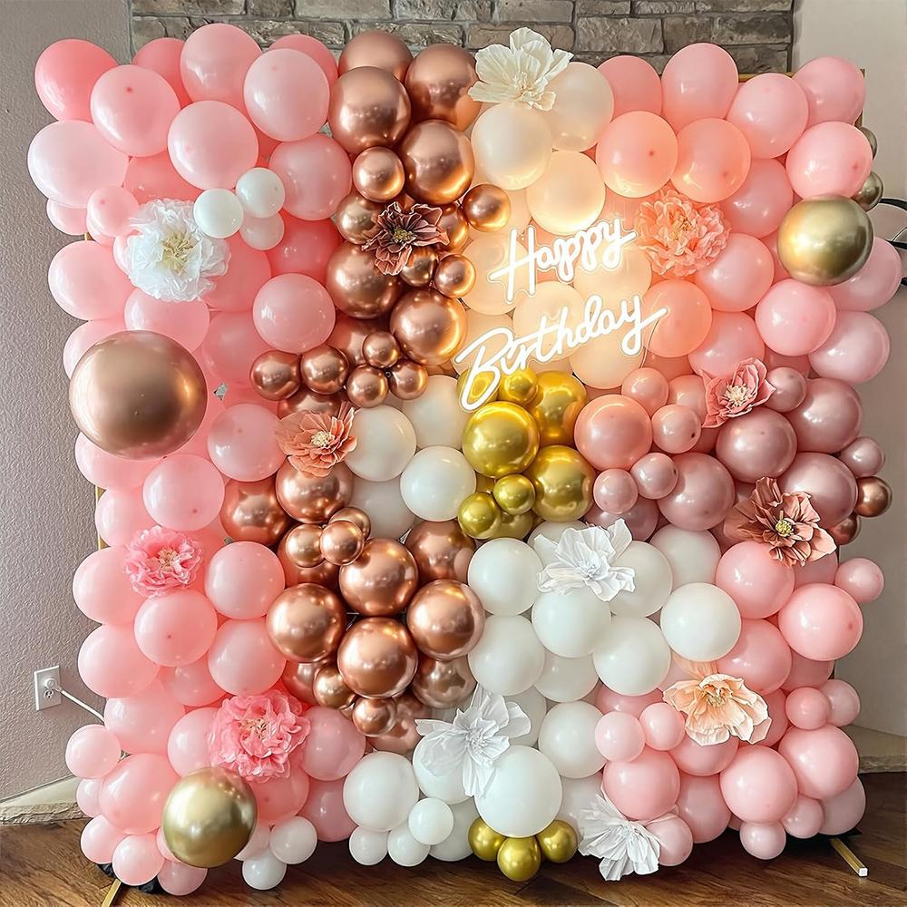 Rose Gold Balloons Garland Nude Pink White Gold Confetti Balloon Arch Kit Baby Shower Wedding Anniversary Birthday Party Decor