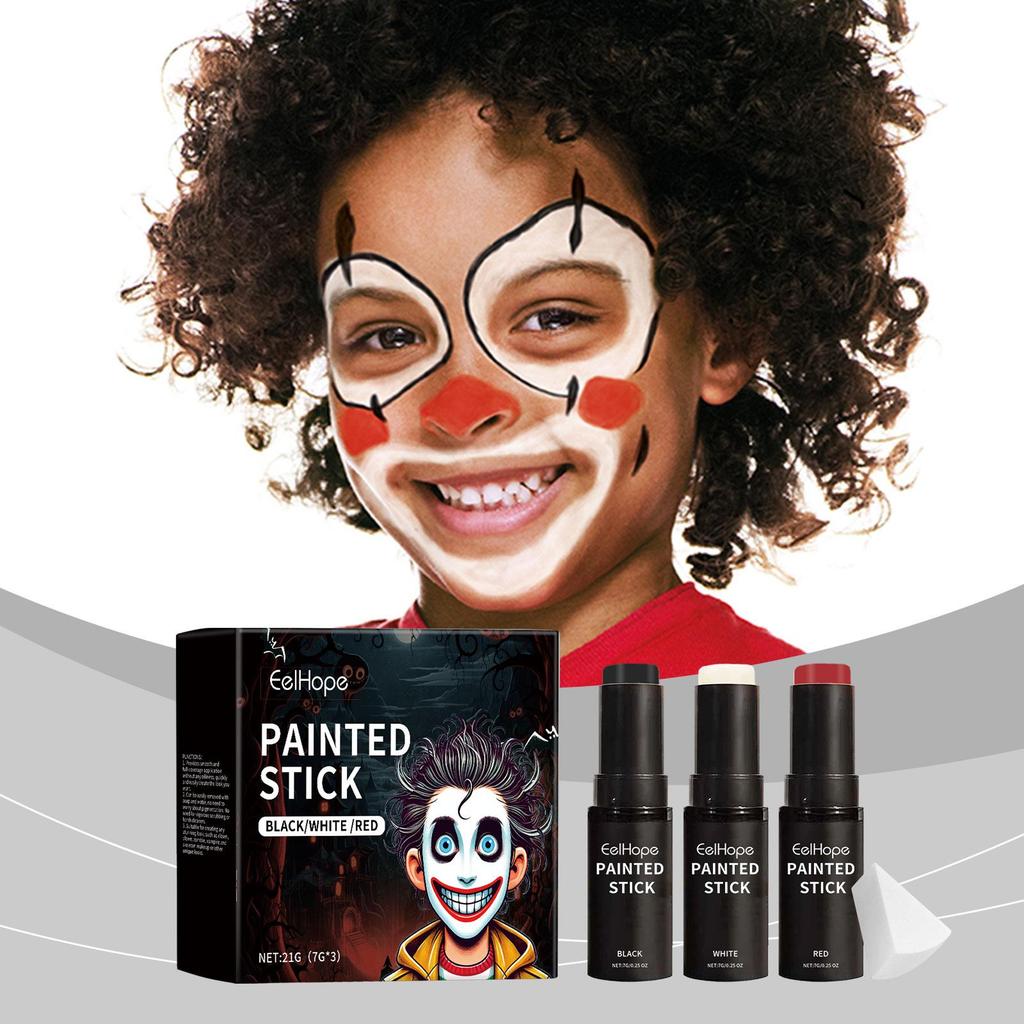 Halloween Body Paint Stick Set Full-Coverage White Black Red Clown Face Foundation Makeup Kit Christmas Cosplay Party Supplies