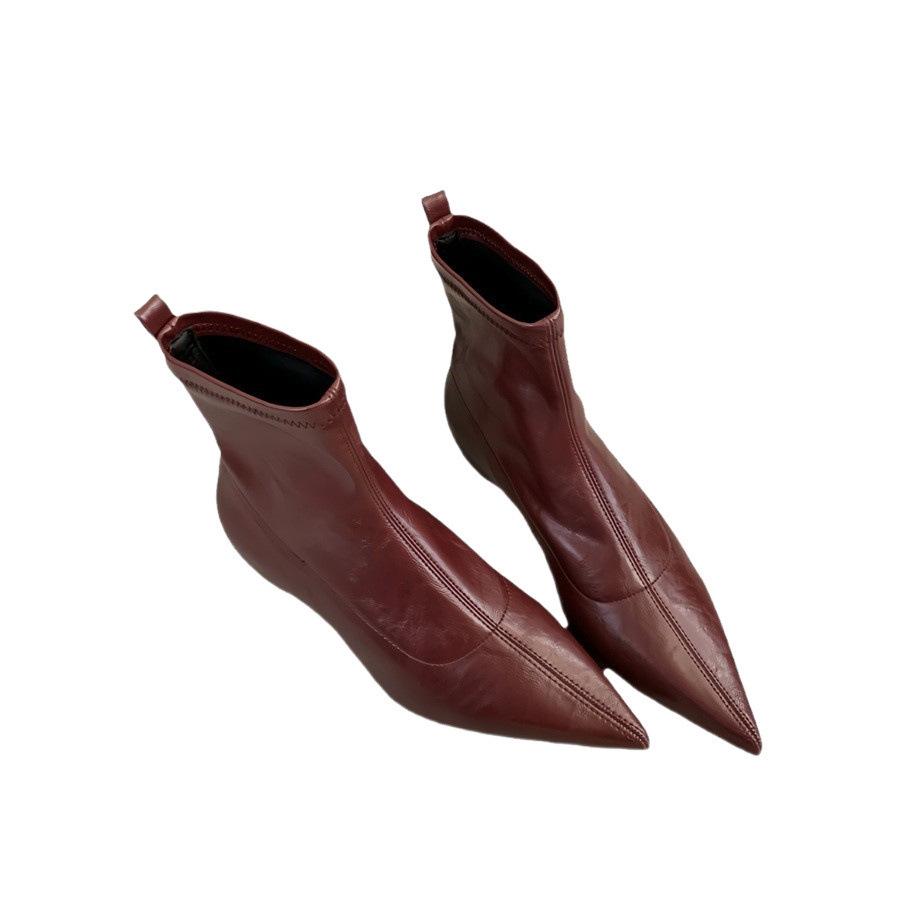 Pointed Korean Version of Short Boots Women's Sleeve Square Heel Women's Boots Thick Heel Thin Boots Niche Design High Heel Martin Boots