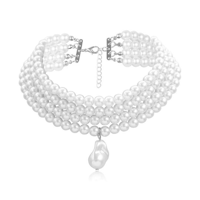 

Fashion Classic Multilayer Pearl Choker Necklace For Women Elegant Baroque Pearl Pendant Collar Necklace Wedding Jewelry Gift