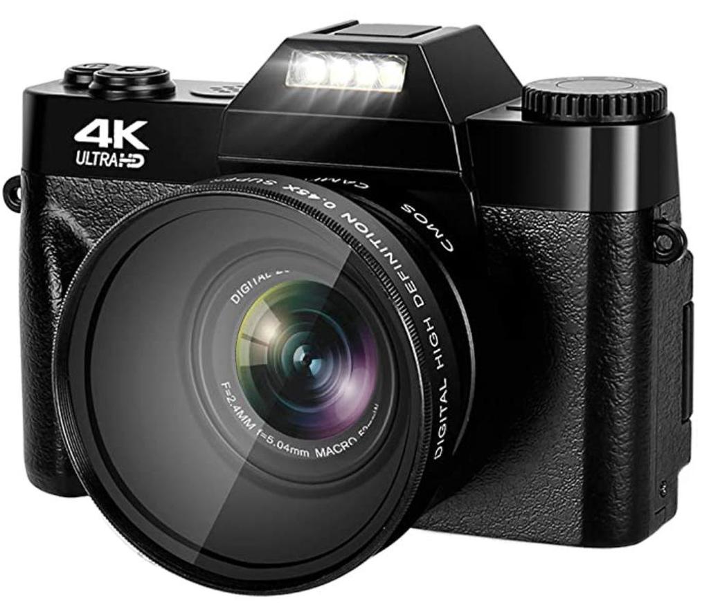 4K 48MP Digital Camera with Flip Screen & Wide-Angle Mirrorless LED