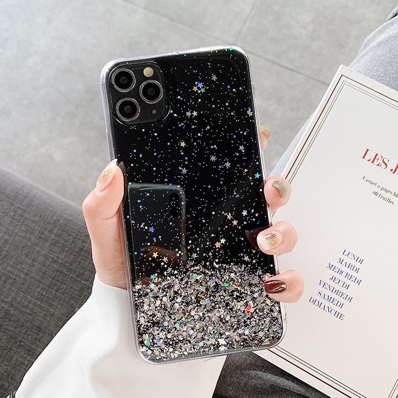 Luxury Fashion Star Sequins Glitter Phone Case For iPhone 11 12 13 14 15 16 Pro Max XS XR X 7 8 Plus SE Soft Bling Powder Cover