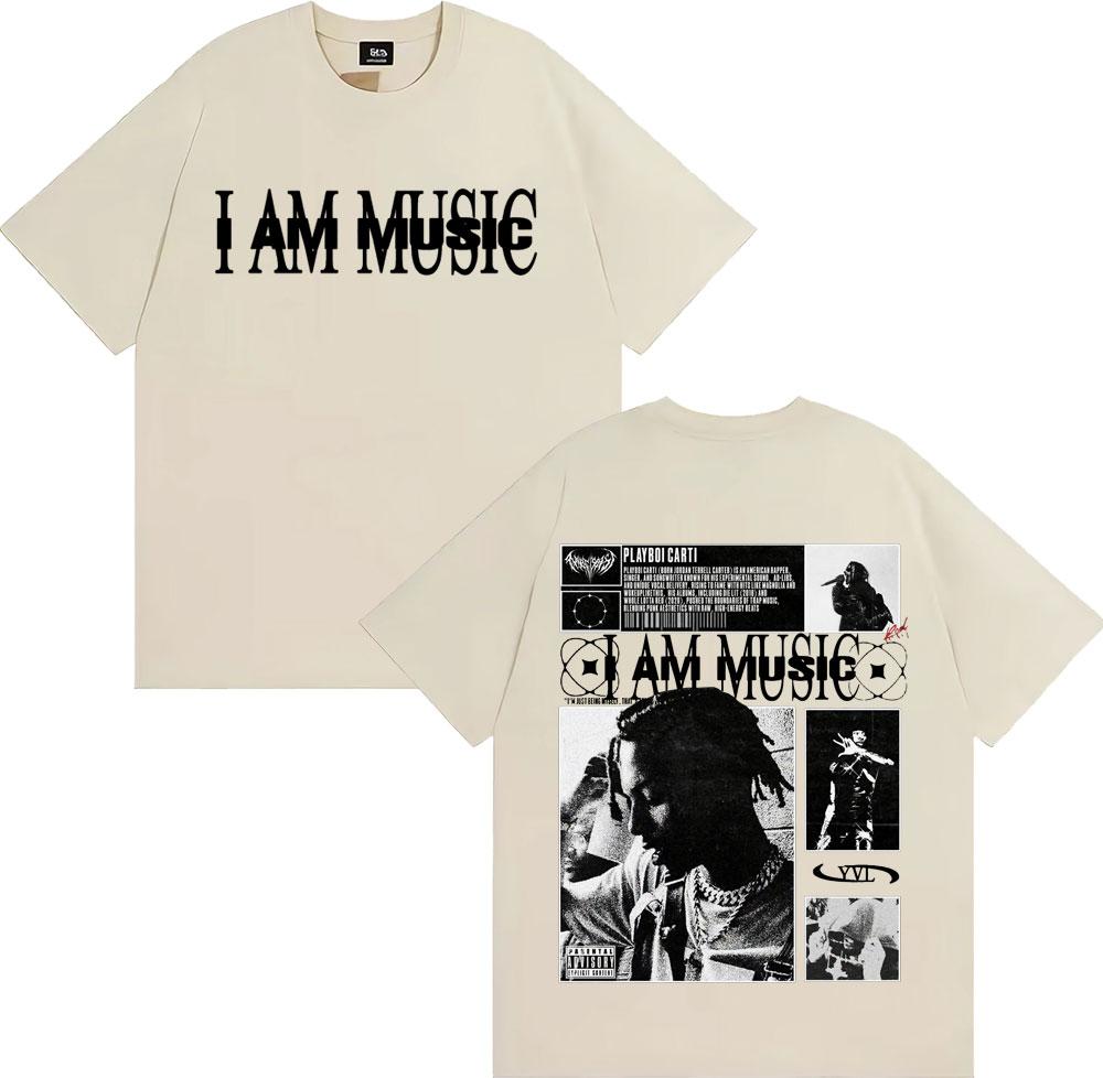 Rapper Playboi Carti I AM MUSIC Album Logo T-Shirts für Herren Harajuku Hip Hop Vintage T-Shirt Lässiger Komfort 100% Baumwolle T-Shirts