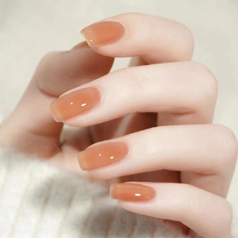 Medium and Long European Square Orange Crystal Frozen Summer New White Fake Nails European and American Ins Style