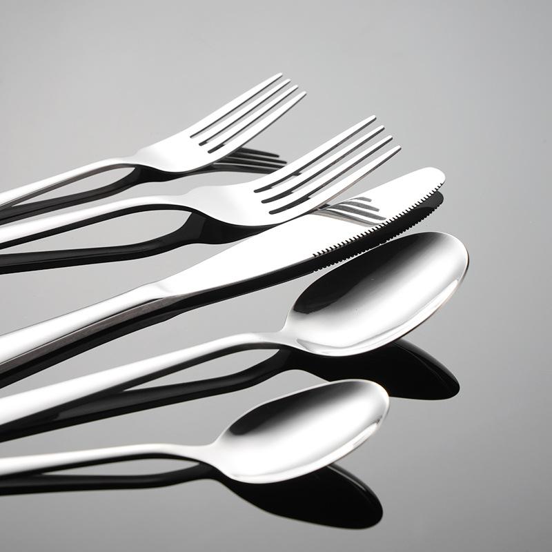 Sada příborů 410 nerezová ocel C007 čtvercová rukojeť západní jídlo nůž, vidlička a lžíce nádobí 5 hlavních částí zrcadlově leštěné hotel