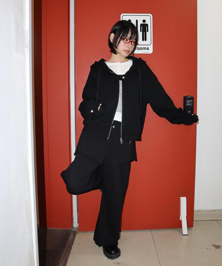 RONRON Skirt Layered Sweat Pants Black