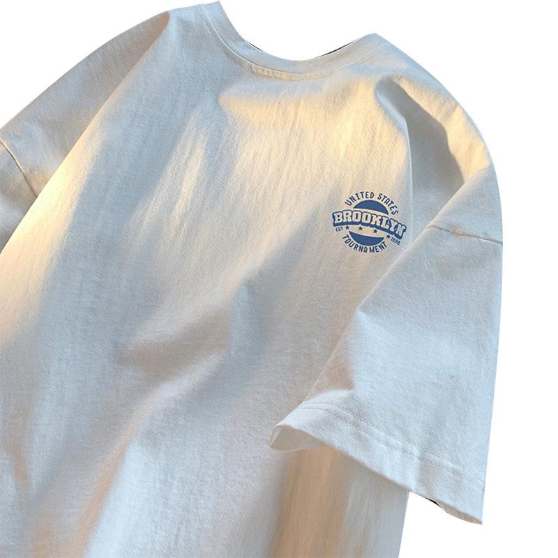 Men’s Trendy Loose-Fit Summer 2024 White Cotton Short-Sleeve T-Shirt