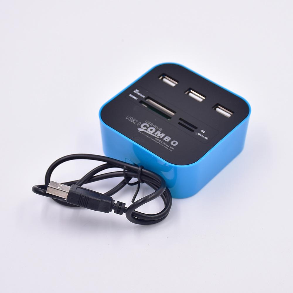 

Multi-function USB 2.0 Hub and Card Reader - Supports SD, TF, MS, M2 Cards синий