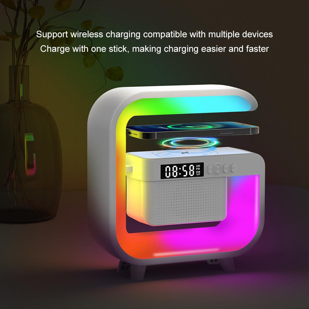 Multifunctional Bluetooth Speakers Atmosphere RGB Desk Clock Nightlight Wireless Charger  for iPhone Samung Xiaomi Fast Charging