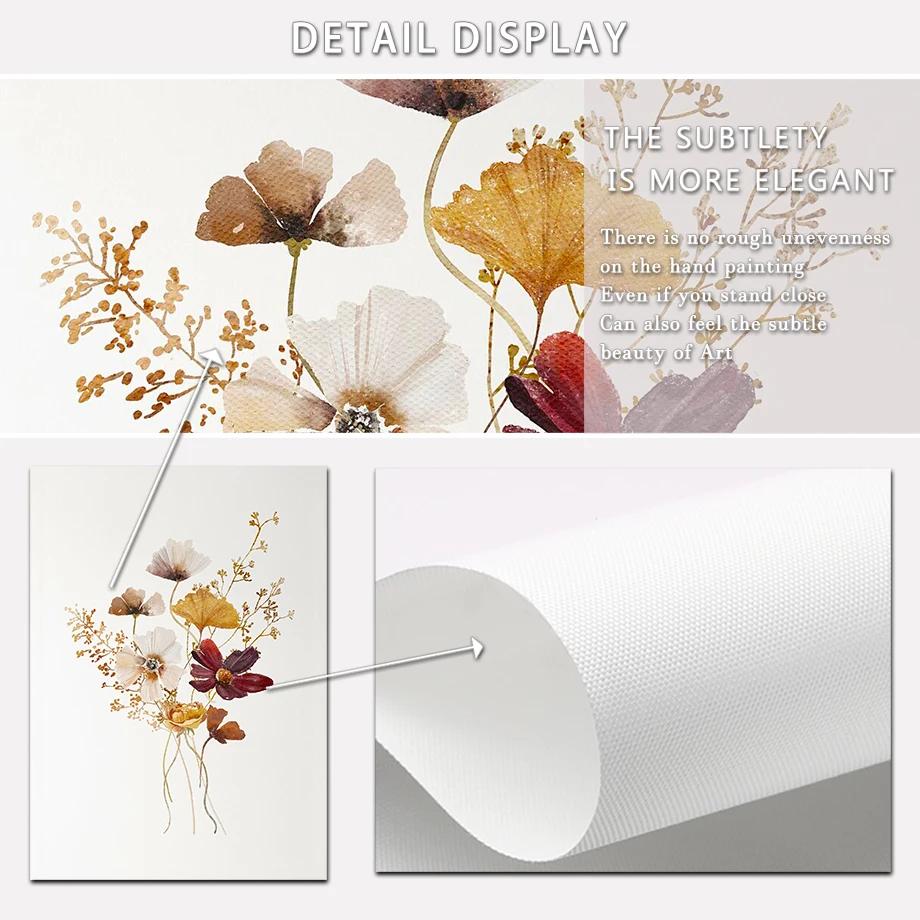 Boho Floral Artwork Watercolor Botanical Print Wildflowers Bouquet Wall Art Canvas Painting Nordic Poster Home Living Room Decor