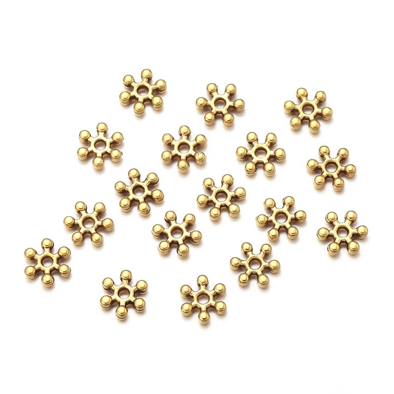 7mm Alloy Snowflake Spacer Gold Color Metal Beads Hole 1.2mm Handmade Women Jewelry Bracelets Diy Charm Supplies Wholesale 7mm