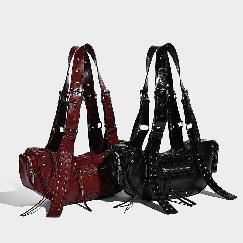 2025 New Trendy Fashionable Retro Motorcycle Bag, Soft Leather Large Capacity Shoulder Bag, Super Cool Wasteland Style Underarm Tote