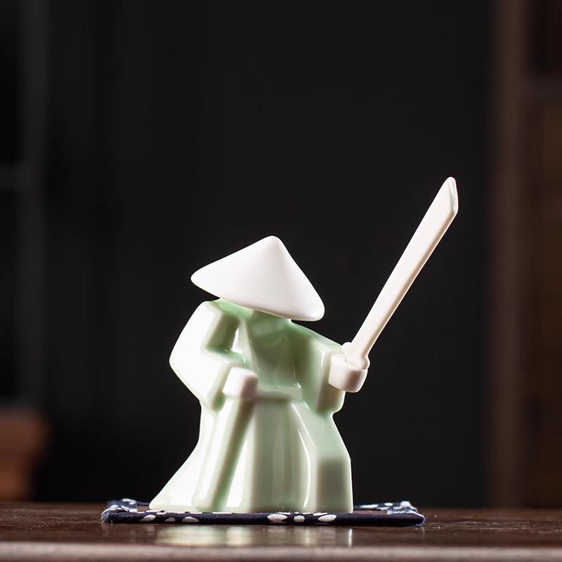 Ceramic Swordsman Incense Holder: Creative Sword-Dancing Ornament & Stick Burner Base