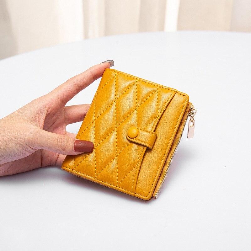 Женский кошелек из натуральной кожи, компактный ромбовидный короткий чехол для карт из овчины, тонкий милый кошелек для монет, 2021 жёлтый