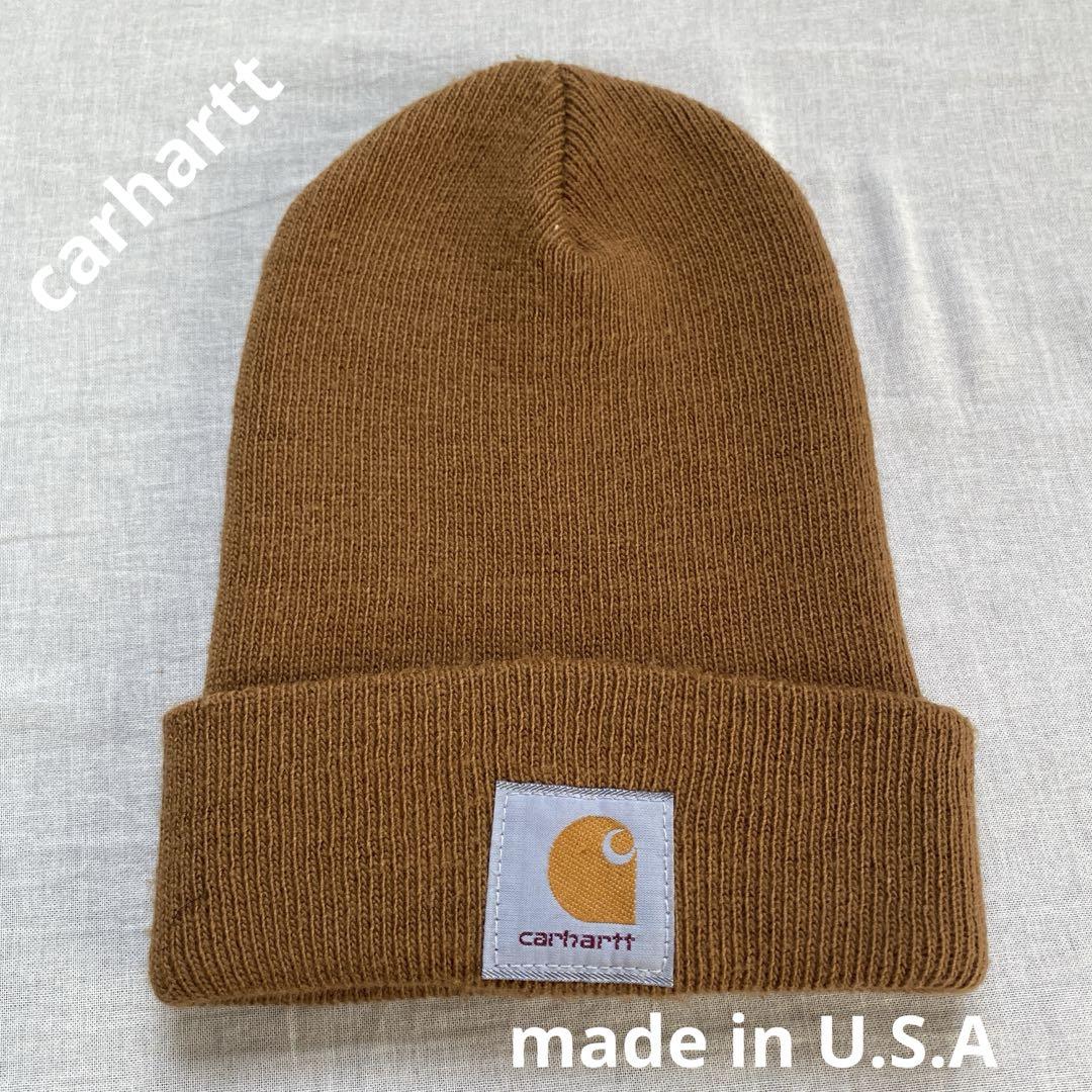 

[Б/У] Сделано в США, вязаная шапка бини Carhartt верблюжьего цвета