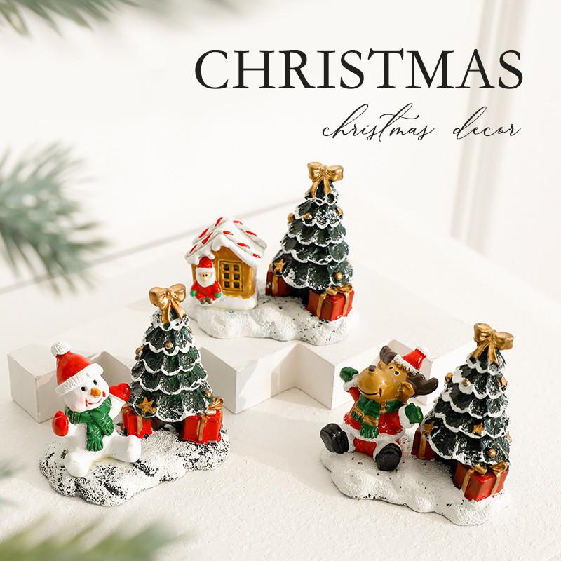 Casa Miniatura de Resina de Natal Boneco de Neve Decoração Cênica Para Display Festivo de Mesa