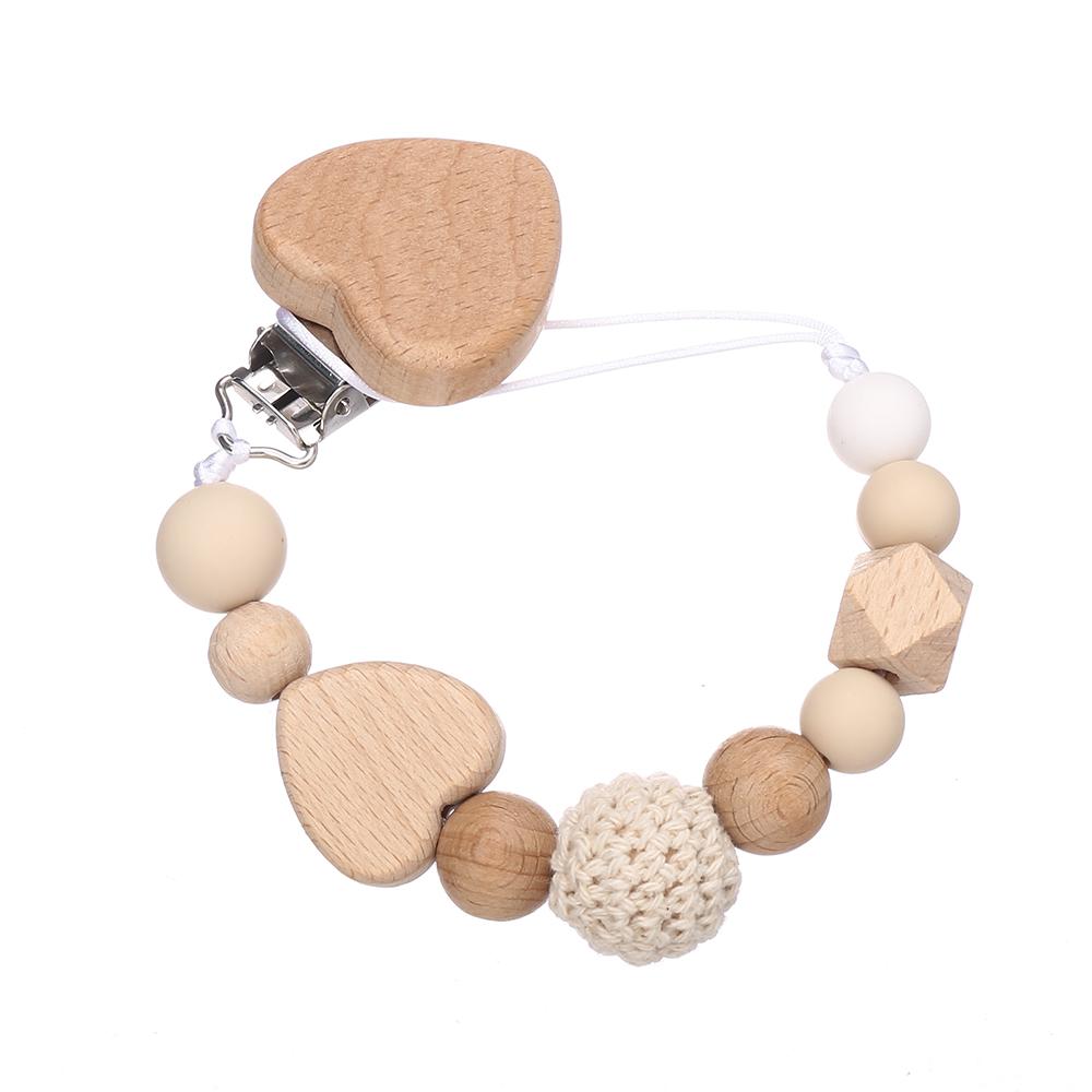 New Beech Wooden Baby Pacifier Chain Clip Heart Beads Silicone Beads Dummy Nipple Holder  for Newborn Teether Pendant Toys Gift