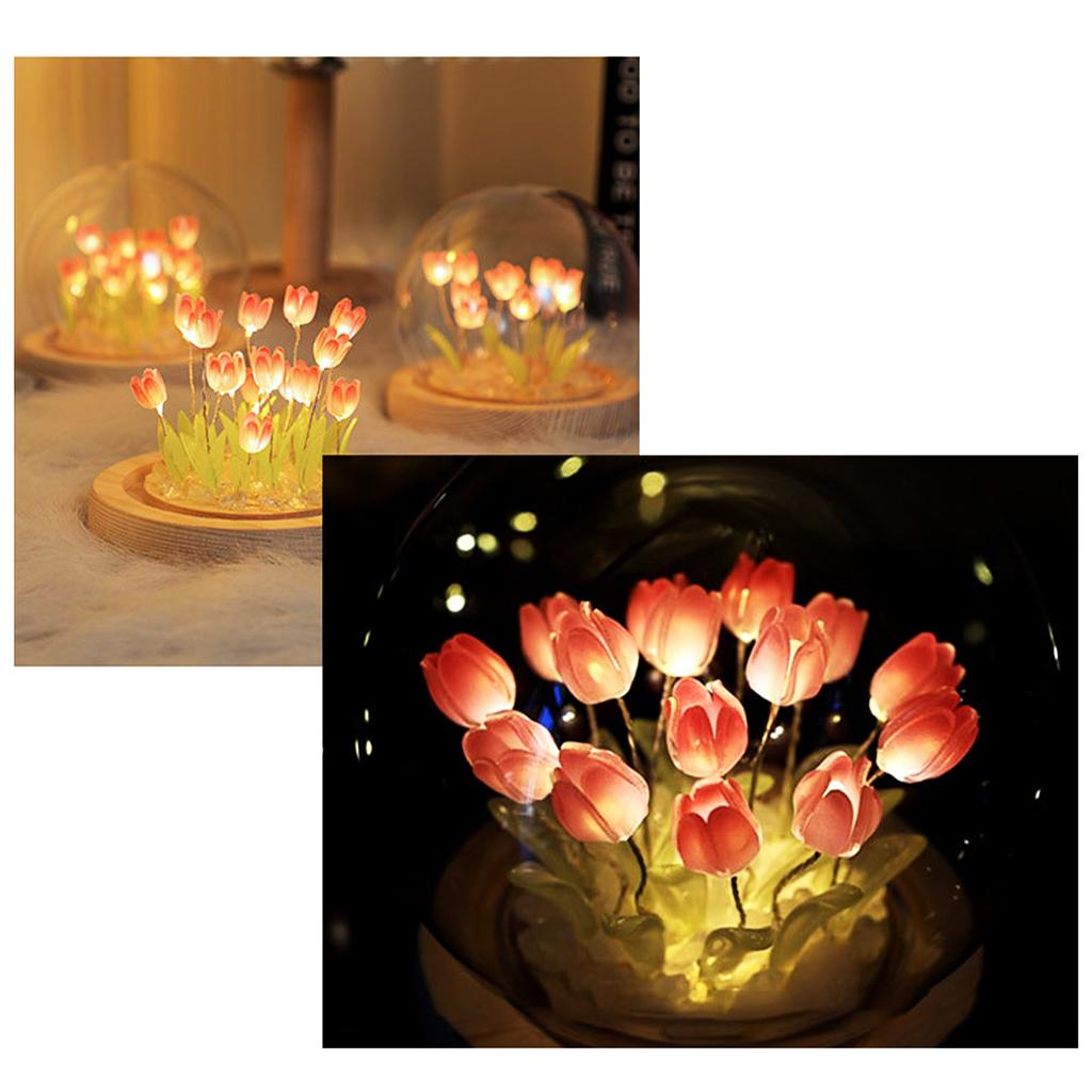 DIY Tulip LED Nightlight Handmade Tulip Christmas Gift Battery Operated Tulip Flower Night Light Table Decor Bedside Lamp Decor
