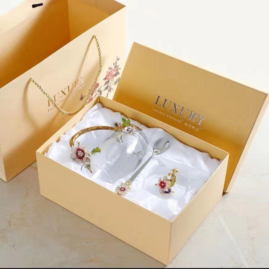 Paris March Enamel Flower Tea Cup - High-Temp Resistant Crystal Glass Gift for Teacher's Day or Girlfriend