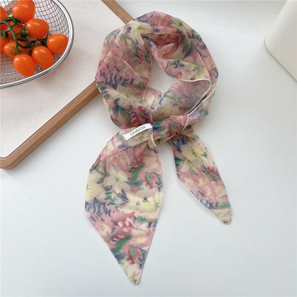 Cravat Flower Scarf Bow Ties Long Ribbon Scarves Plaid Pattern Long Silk Scarf  Scarf Accessories