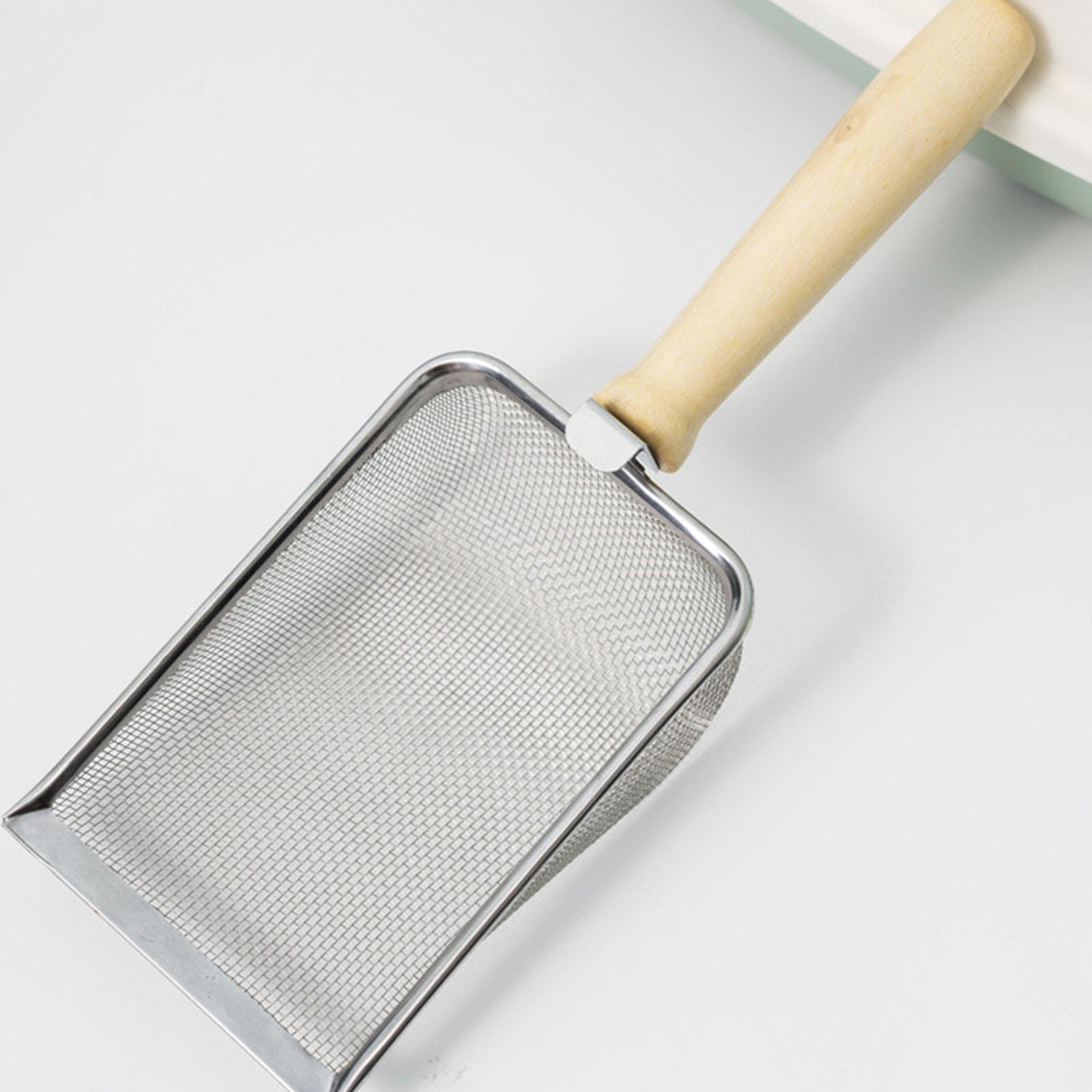 

Мелкоячеистый совок для кошачьего туалета, металлический совок для кошачьего туалета, совок для песчаного субстрата для рептилий, сито с деревянной ручкой 2.0 Mesh