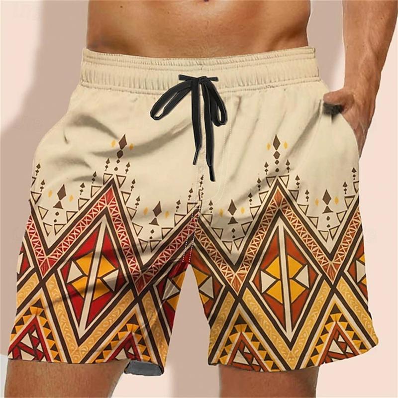Hawaiian Ethnic Pattern Beach Shorts For Men Geometric Pattern 3D Printed Swimming Trunks Unisex New Summer Vacation Short Pants