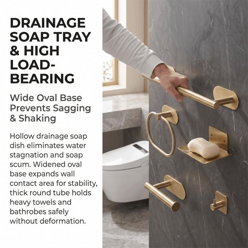 Stainless Steel No-Drill Towel Ring Holder Set Bathroom Wall Mount 4/5/7 Piece Kit In Black Gold