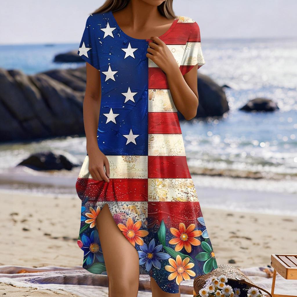 Women's Fashionable Casual Independence Day Print Dress