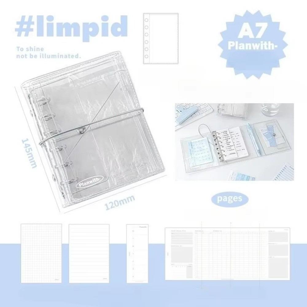 Ins A7 Refillable Notebook Tri-Fold PVC Loose Leaf Notebook Simplicity Style Clear Accordion Journal for Students