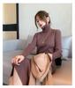 Ribbed Knit Tight High Long [Newsight] Dress, Fit, Elegant, Neck, Sleeves, Thick, Elegant, Fall/Winter (Free Size, Khaki)