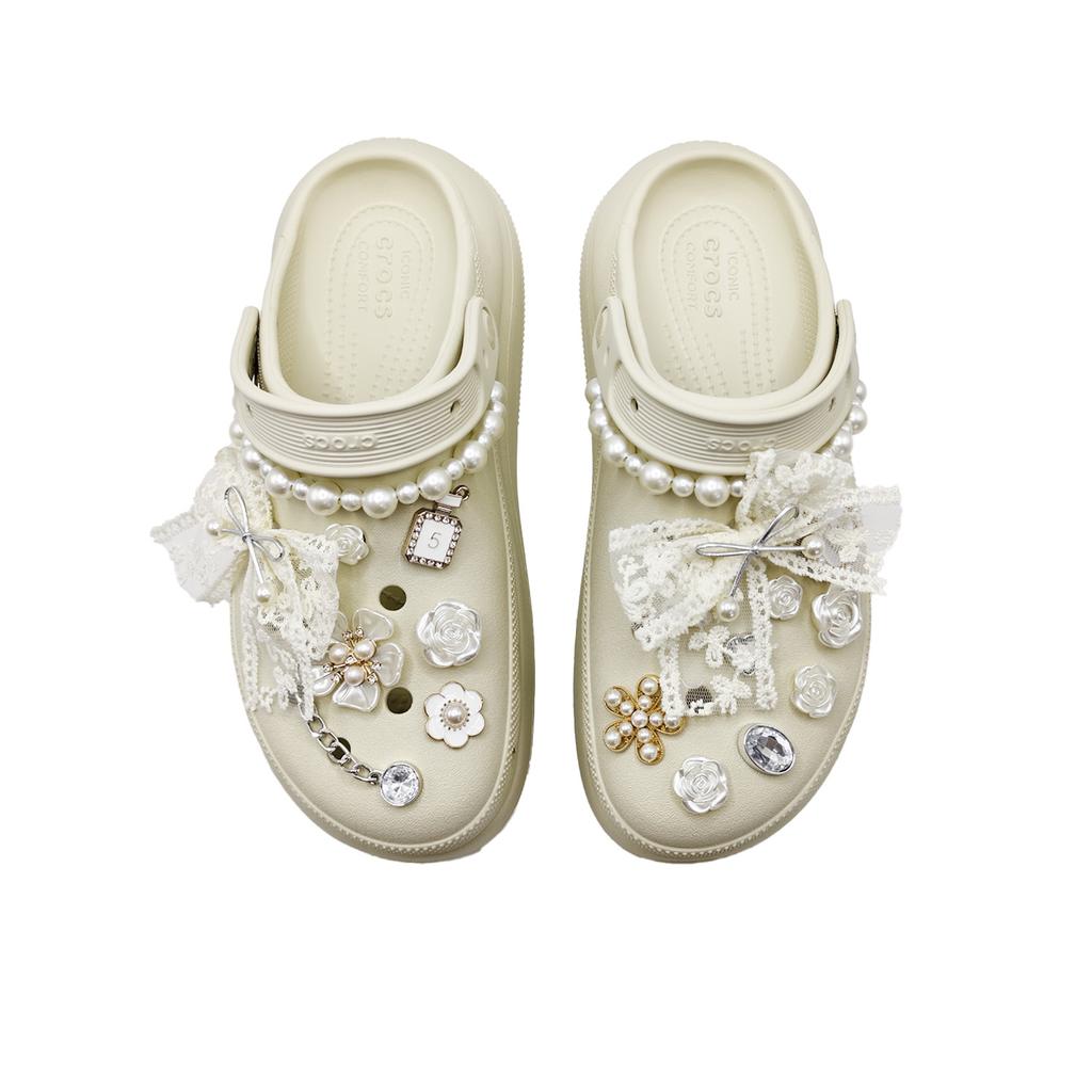 Crocs Crush Clog EVA Jinling Chaochuang Bow Simple and Fresh Casual Versatile Fashion Trend Hole Shoes Women's Bone Colour