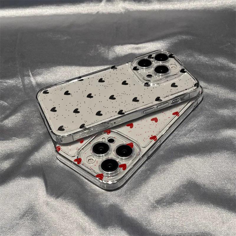 Simple Love Heart Bow Polka Dot Phone Case For iPhone 17 16 15 Pro Max 14 13 12 11 XS X XR 7 8 Plus 16E 17 Air Transparent Cover