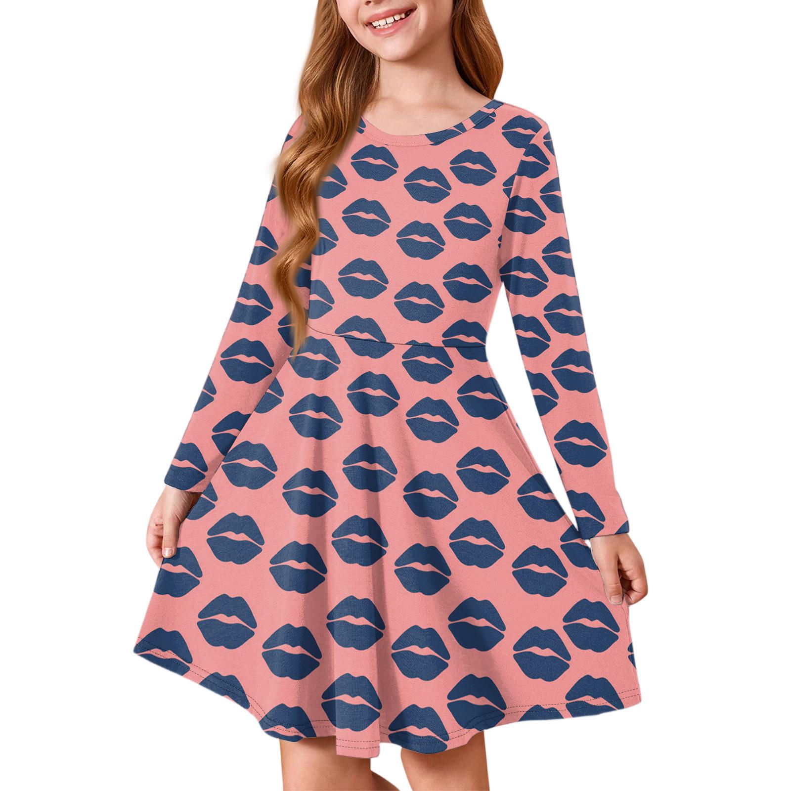 

Girls Summer Princess Dress - Long Sleeve A-Line T-Shirt Dress Valentine s Day 120