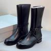British Style Black Soft Leather Ankle Boots Women Luxury Metal Buckle Decoration Platform Boots Cozy Waterproof Non-slip Boots