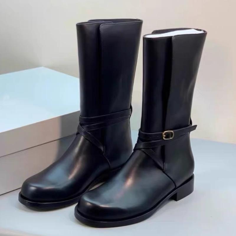 British Style Black Soft Leather Ankle Boots Women Luxury Metal Buckle Decoration Platform Boots Cozy Waterproof Non-slip Boots