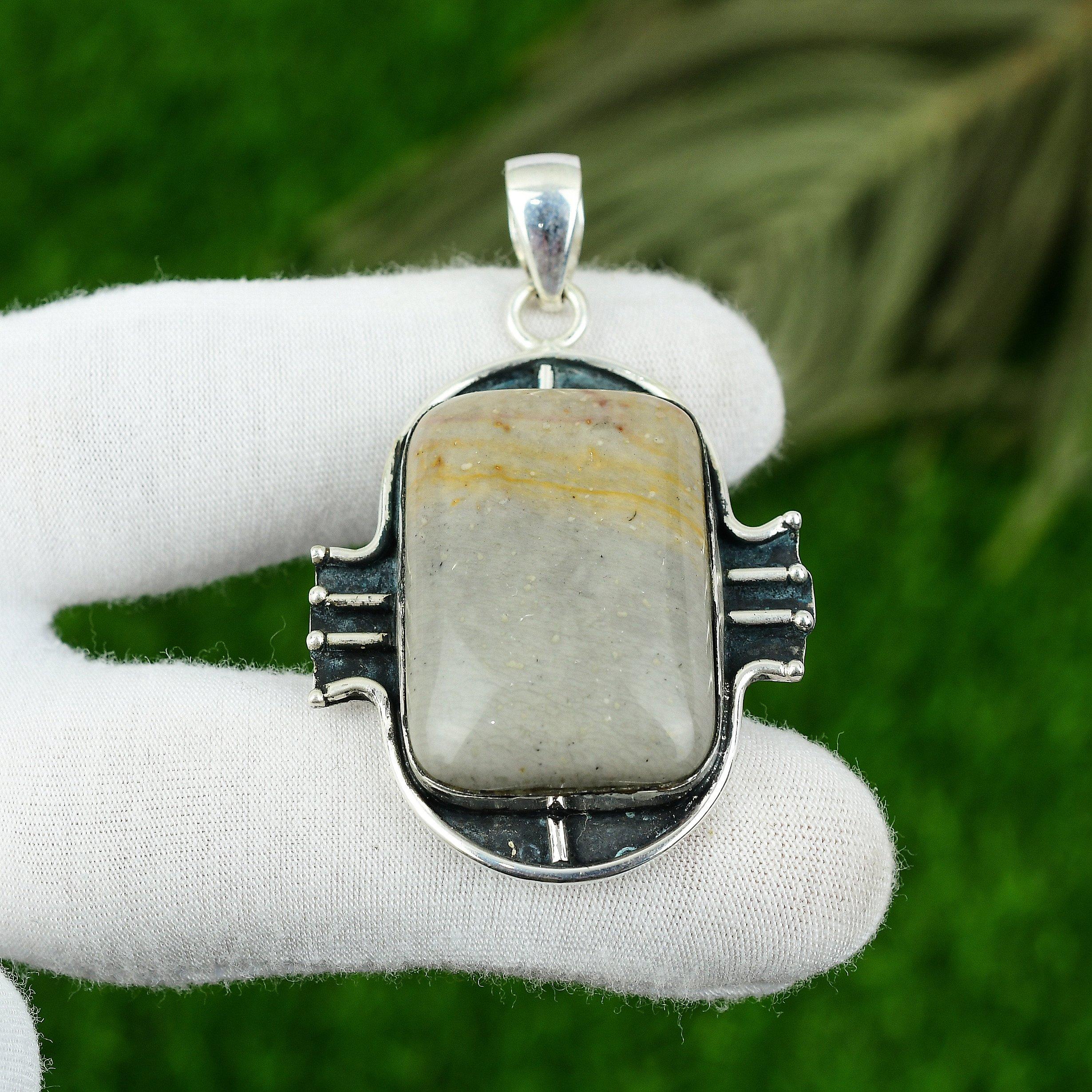 

Sterling Silver Radiant Polychrome Jasper Stone Wife Anniversary Artisan Pendant