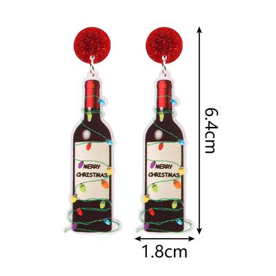Merry Christmas Wine Bottle Acrylic Print Earrings for Women Colorful Lamp Wine Cup Dangle Drop Earring Xmas Jewelry Gift
