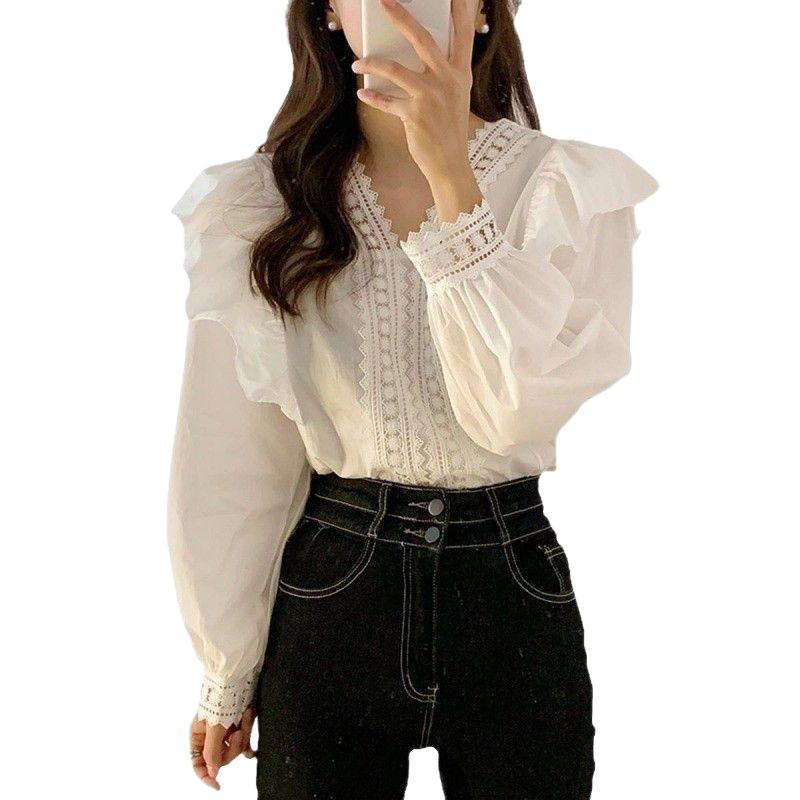 Haut Femme Automne 2025 à Volants, Col Bateau, Manches Longues