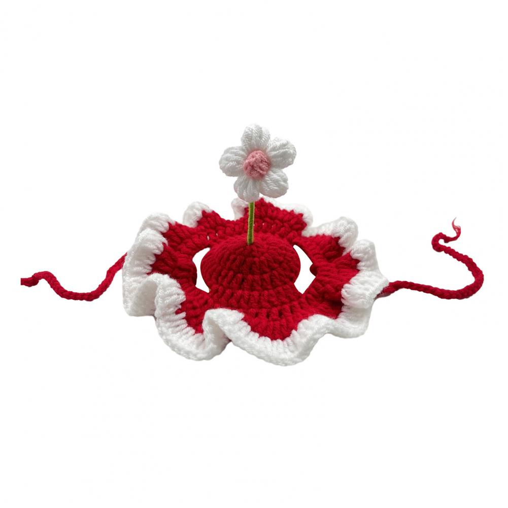 Crochet Cat Hat Adjustable Pet Hat Handmade Crochet Flower Cat Hat Scalloped Pet with Flower Ear Holes Cute Party for Small