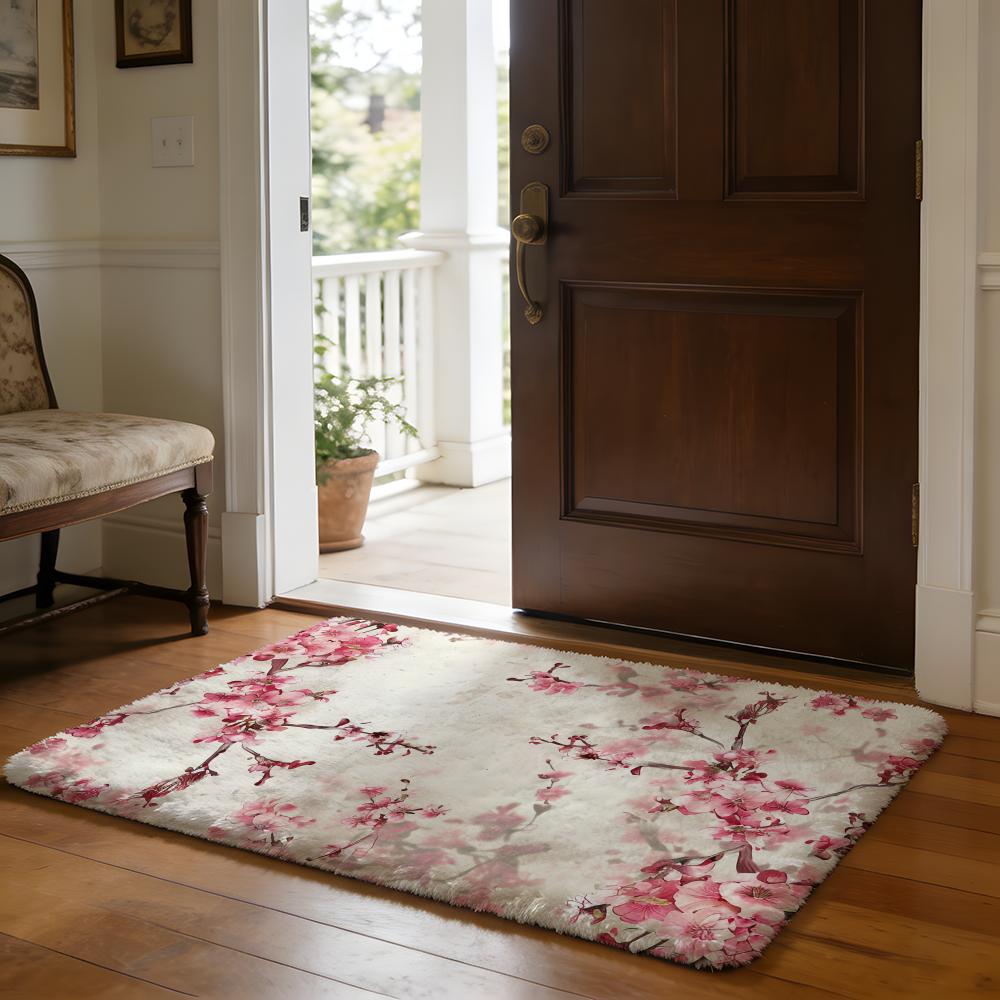 Japanese Cherry Blossom Floor Mat Soft Flannel Absorbent Mat Non-Slip Rug Home Bedroom Bathroom