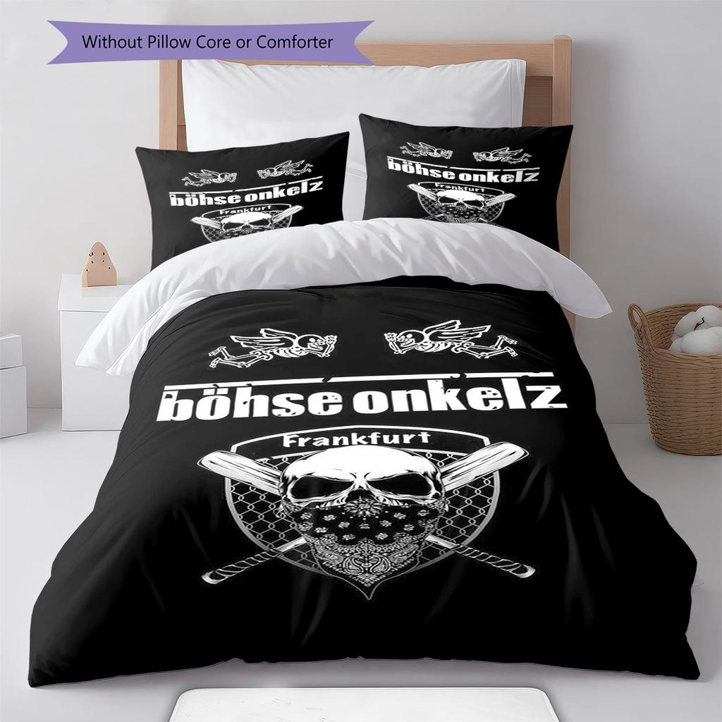 Böhse Onkelz Zespół Wzór Pościel Zestaw Kołdry Poszewka na Kołdrę Poszewka na Poduszkę Dekoracja Domu Prezent Urodzinowy (1 * poszewka na kołdrę + 3 * poszewka na poduszkę, bez wkładu)