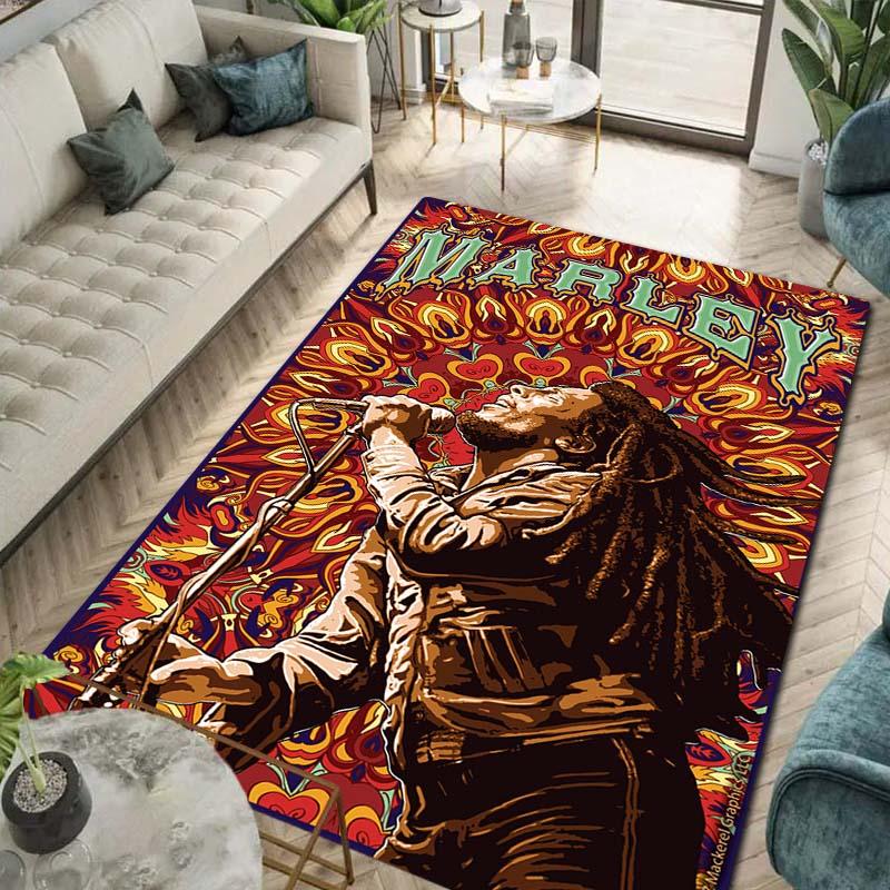 Bob Marley Music Print Flannel Area Rug Non‑Slip Floor Mat For Couch Bedroom Game Room Living Room Home Holiday Decor Gift