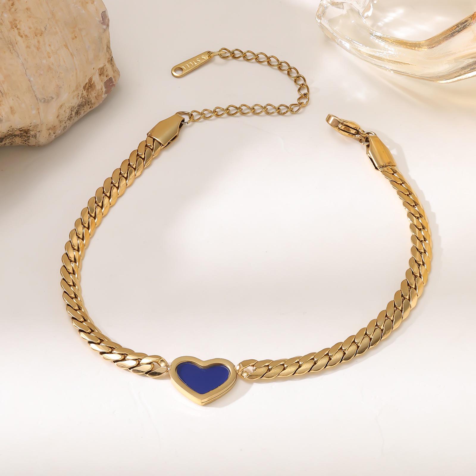 Buntes Herzarmband: Luxus 304 Edelstahl mit Perlmutt und nicht verblassendem Titan für Damen 18K Gold blau