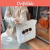 Urban Chic Canvas Tote Bag With Embroidered Bear Large Capacity Student Bag