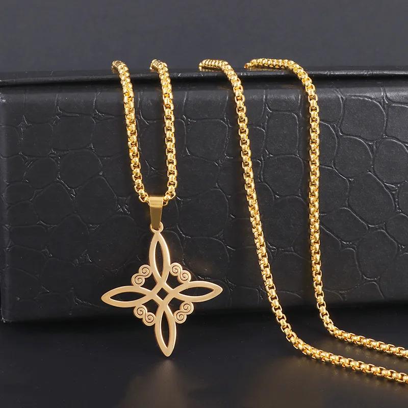 Silver Stainless Steel Witch Knot Pendant Necklace Celtic Knot Lucky Jewelry Christmas Gift for Friends Family