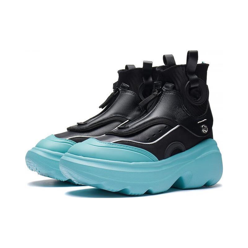 New LiNing Puff Durable Breathable High Top Sports Casual Shoes Women's Black Blue AZGS112-2