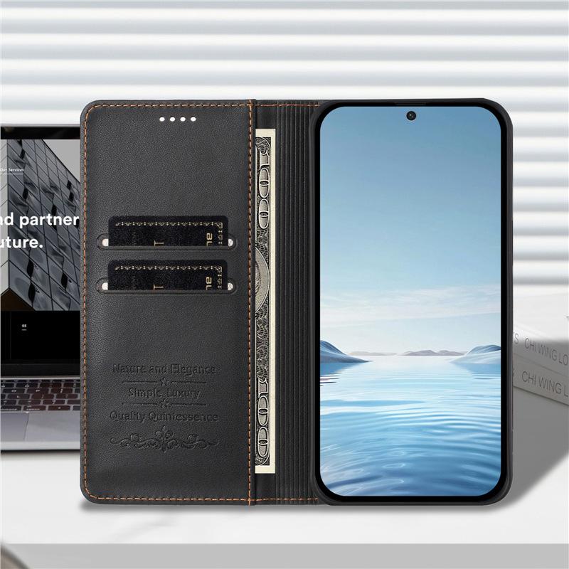 Suitable for Samsung S26 Edge phone case with leather texture, strong magnetic attraction, flip cover, S25 FE dual card slot protective case