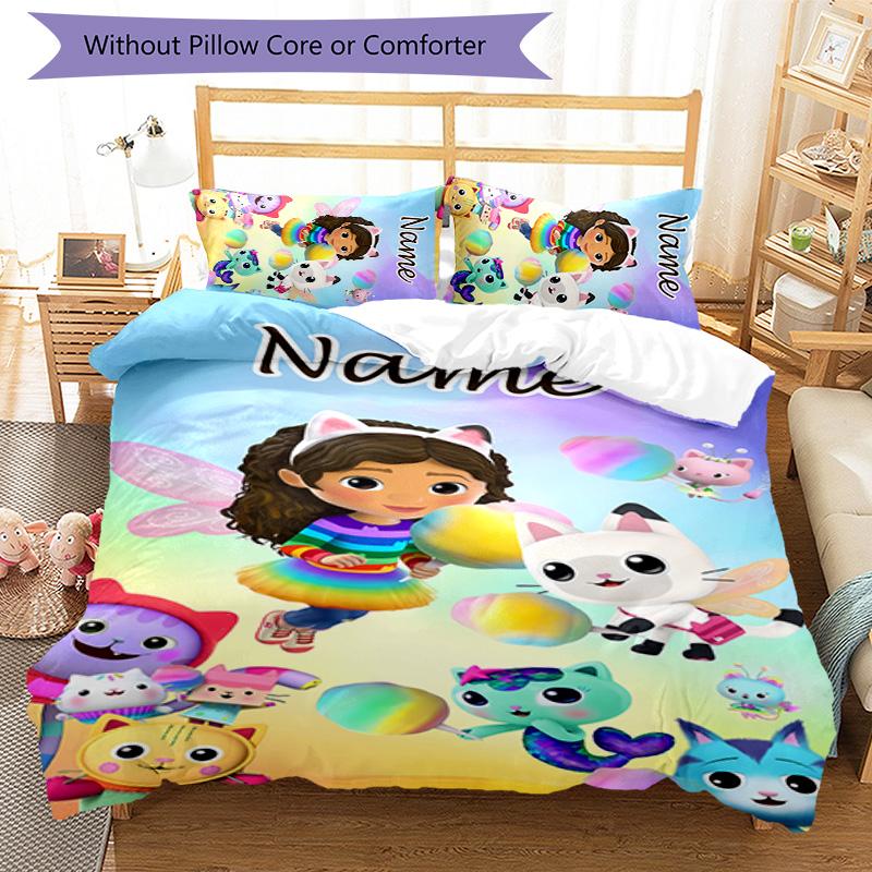 3pcs Gaby's Bubble House1 Cover Set - Personalized Name, HD Printed Bedding with 1 Cover and 2 Pillowcases - Perfect for Home Decor, Easy Care