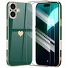 Protective Phone Case - Booling - Iphone 16 - Liquid Silicone Shockproof - Midnight Green - Golden Heart