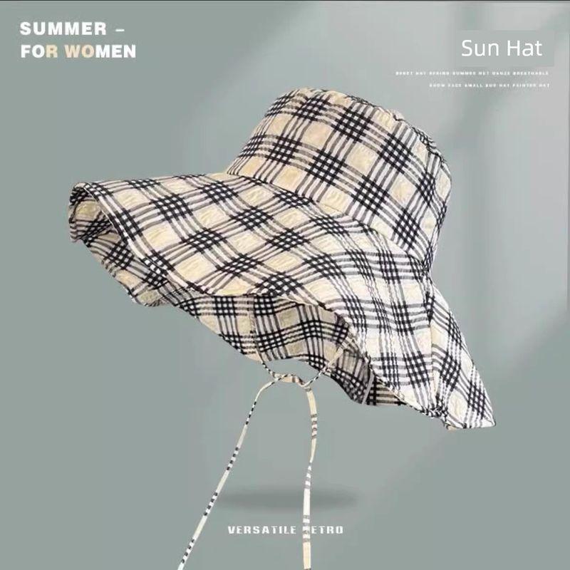 

Sun Protection Hat Big Brim Summer Sun Protection Hat Breathable Heat Dissipation Net Red Same Style Face-Looking Small Fashion All-Match Big Brim Plaid Hat (Same with Ruth) Standard